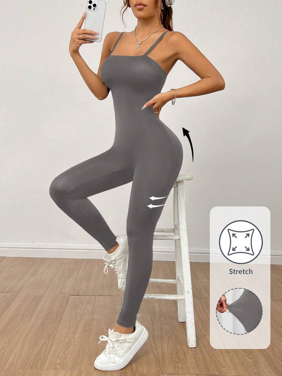 SHEIN PETITE Women'S Solid Color Tight-Fitting Tube Jumpsuit - Dark Grey - View 1