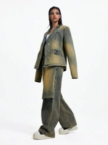 SHEIN ICON Retro Loose Denim Jacket - Medium Wash - View 3