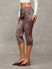SHEIN BAE Women's Fall Knitted Tights Casual Comfortable Breathable Animal Printcropped Pants Cycling Pants, Fashion Items, Leggings Capri Pants