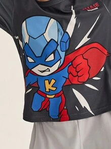 男童印花圆领长袖上衣和裤子家居服套装 - 灰色 - 查看 8