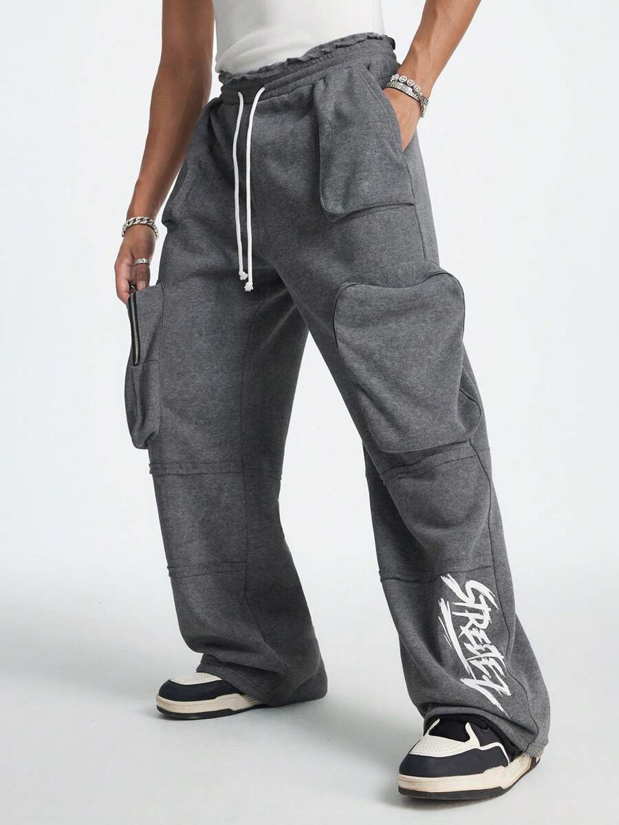 Manfinity NXTstreet Men's Straight Loose Knit Drawstring Pants - Dark Grey - View 1