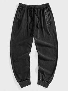 Manfinity RebelGame Men's Casual Acid-Washed Loose Knit Sweatpants, Versatile For Street Style, Suitable As Gift For Friends, Husband Or Boyfriend - Dark Grey - View 1