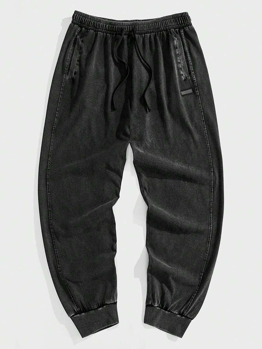 Manfinity RebelGame Men's Casual Acid-Washed Loose Knit Sweatpants, Versatile For Street Style, Suitable As Gift For Friends, Husband Or Boyfriend - Dark Grey - View 1