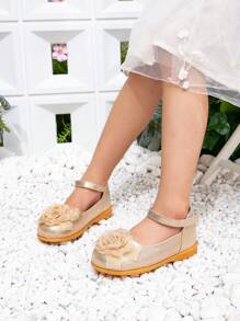 1 Pair New Girls Flat Shoes, Cute Baby First Walking Shoes, Fashion Girls School Outdoor Toddler Flat Comfortable Indoor Walking Shoes - Gold - View 4