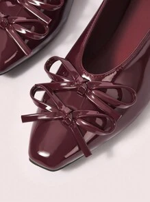 CUCCOO DOLLMOD WOMEN FLAT SMALL SQUARE TOE BOWKNOT DECOR MIRROR BURGUNDY VINTAGE STYLE MARY JANE SHOES Valentines - Burgundy - View 7