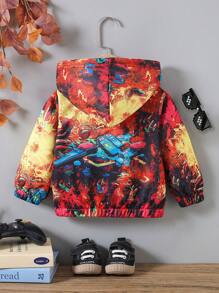 Chaqueta con capucha casual y holgada para bebés niños con estampado de graffiti, forro térmico, adecuada para bebés de 6 meses a 3 años, ropa de exterior para invierno