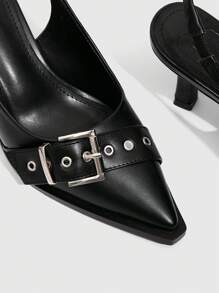 CUCCOO SZL Fashionable Black Double Buckle Sexy Punk Pointed Toe Slingback High Heel Shoes, Suitable For Commute, Date, Party, Holiday Spring Shoes Spring Break Easter Prom Heels - Black - View 8