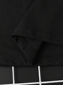Manfinity Homme Camiseta de manga corta negra de talla grande para hombre, con estilo informal y deportivo, con impresión numérica y de letras, para el verano