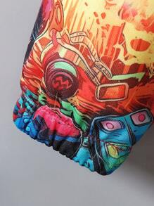 Chaqueta con capucha casual y holgada para bebés niños con estampado de graffiti, forro térmico, adecuada para bebés de 6 meses a 3 años, ropa de exterior para invierno