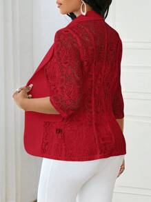 SHEIN Lady Plus Size Casual Elegant Contrast Lace Single-Breasted Jacket, Autumn