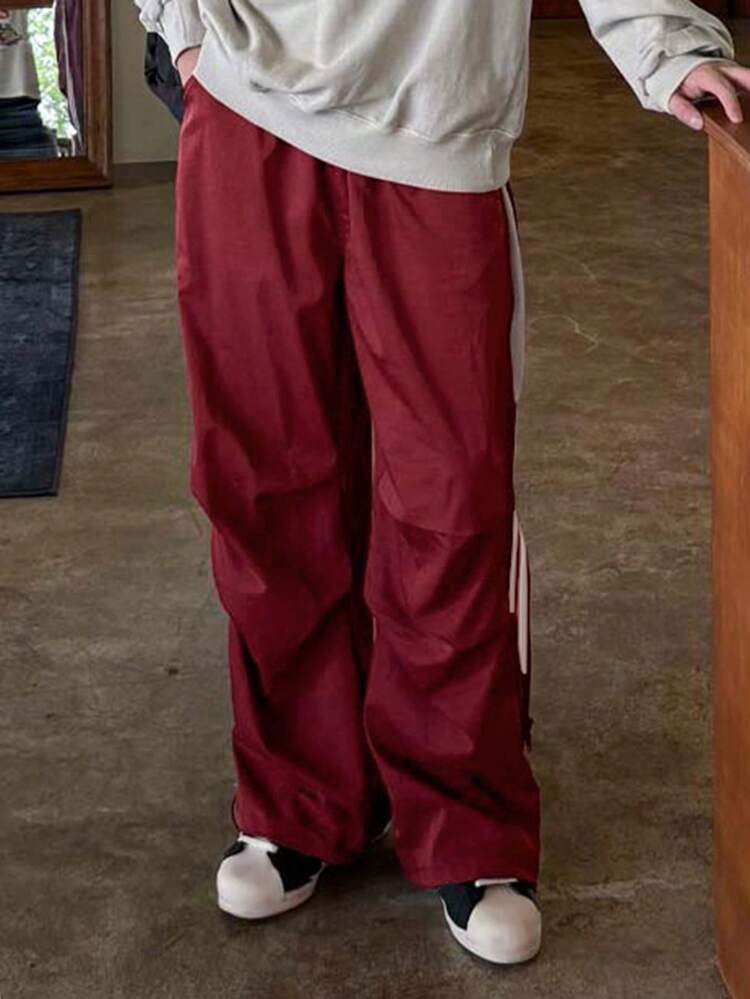 Men's Casual Contrast Color Striped Drawstring Hem Pants Men Joggers
