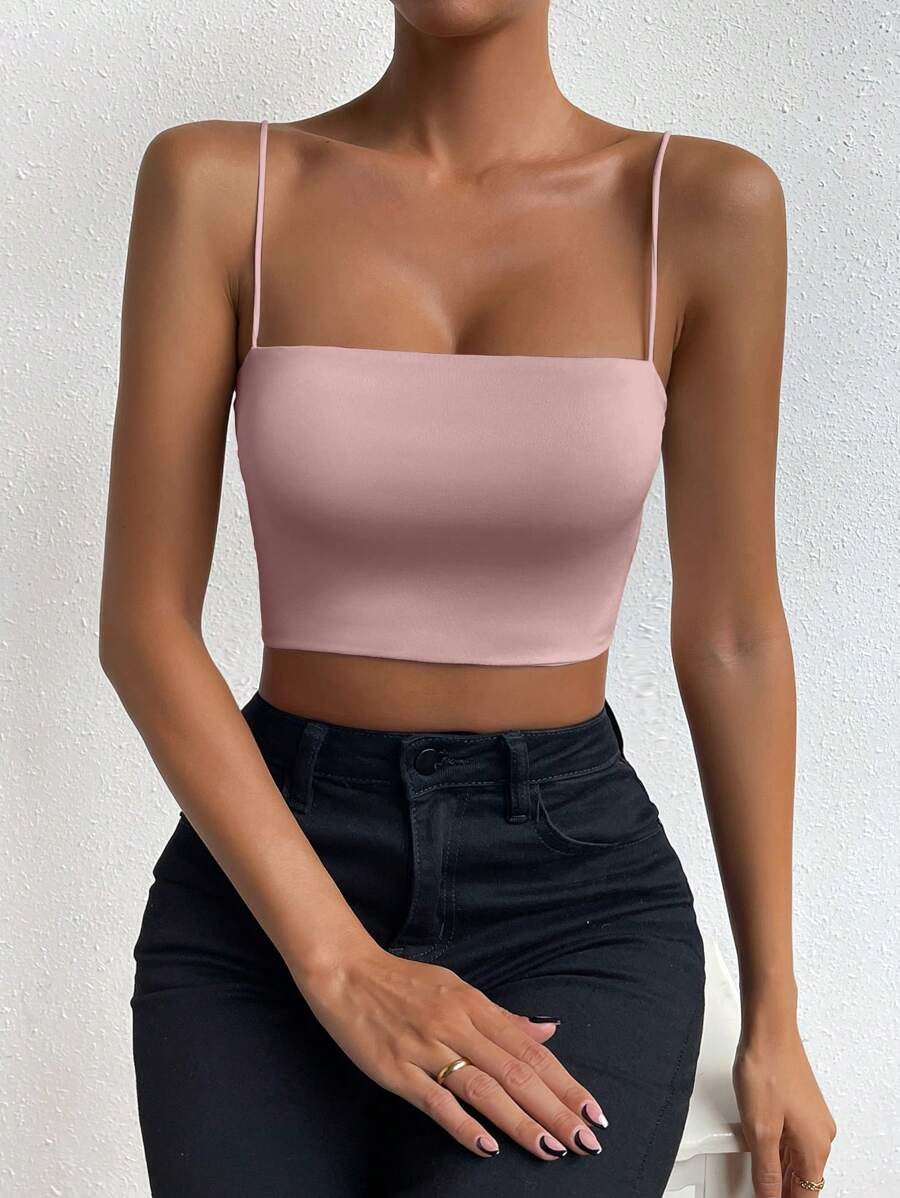 Chiquease Women's Solid Color Spaghetti Strap Simple Casual Top - Baby Pink - View 1