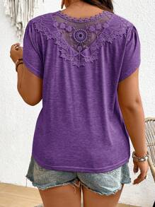 SHEIN Frenchy Áo thun tay ngắn họa tiết boho ren cỡ lớn thường ngày, dành cho mùa hè - Màu tím - Xem 4