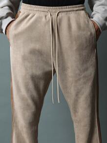SUMWON Premium Suede Flared Track Pants Athletic Loungewear With Side Contrast Panels Vintage Inspired Sweatpants Autumn Winter Casual Bottoms