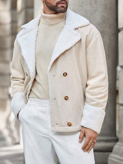 Manfinity RelaxMax Men's Casual Contrast Color Thicken Jacket, Autumn/Winter, Office Warm Long Sleeve Lightweight Flannel Jacket, For Friends, Husband, Boyfriend Gifts