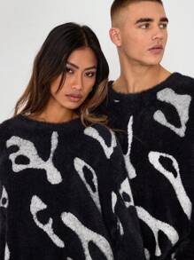 Manfinity Unisex Unisex Fluffy Round Neck Long Sleeve Sweater, Suitable For Autumn/Winter