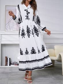 INAWLY 1pc Women Full-Print Minimalist Casual Mini Dress, Long Sleeve