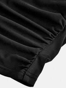 SHEIN Bộ đồ hai mảnh cho bé gái tuổi mới lớn, gồm áo ba lỗ không tay nhún bèo màu đen có nơ trang trí và quần ống đứng dệt màu xanh ô liu có túi 3D, trang phục thường ngày phong cách đường phố - màu đen - Xem 7