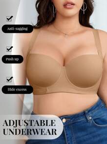 DesireSculpt Áo ngực không dây nâng ngực liền mạch thoải mái cỡ lớn có thể điều chỉnh, mặc thường ngày, nâng ngực - Màu Khaki - Xem 4