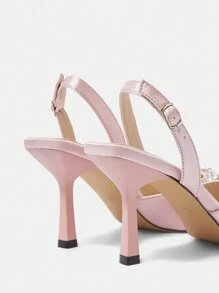 CUCCOO HITCHD Women's Spring/Summer New V-Cut Low-Cut Cross Strap Glamorous Elegant Pointed Toe Ankle Strap Buckle Metal Decor Soft Comfortable Gemstone Beaded Chain Embellished Stilettos Spring Shoes Spring Break Easter Prom Heels
