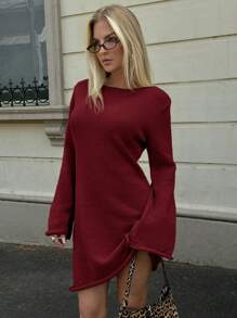 Forever 21 Fall&Winter Women Christmas Sweater/Holiday Dress/Essentials /Business Casual Women/Thanksgiving Dress/New Year Eve Dress/Christmas Women Dress/Summer Women Outfit/Sexy Long Sleeve Dress/Christmas Party Dress/Formal Women Dresses/Winter Dress/Thanksgiving Dress/Deep Yellow Long Sleeve Dress/Holiday Dress/Flare Sleeves/ Women Clothes/A Line/ Basic/Simple/Mini Dress - Burgundy - View 3