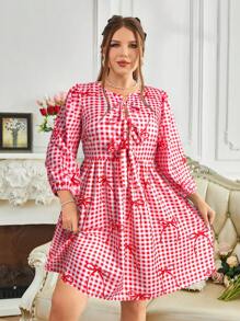 Celure Plus Size Women Elegant Versatile Commuter Tie Detail Dress, Valentine's Day