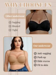 DesireSculpt Áo ngực không dây nâng ngực liền mạch thoải mái cỡ lớn có thể điều chỉnh, mặc thường ngày, nâng ngực - Màu Khaki - Xem 3