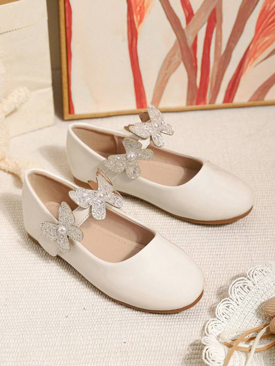 Sepatu Kasual Anak Perempuan Motif Kupu-kupu dengan Sol Lembut untuk Musim Gugur/Musim Dingin - Krem - View 1