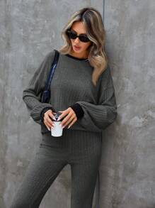 SHEIN Essnce Plus-size damespak, herfst/winterpak, grijs casual pak, damesset dameskleding, dameskledingsets winterset
