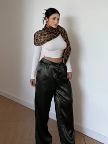 Vibekara Glossy Solid Color Straight Leg Trousers With Slant Pockets Fall Cloth For Women