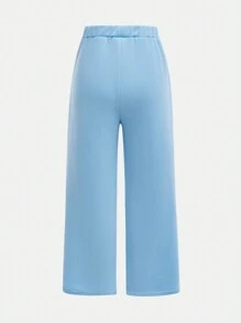 SHEIN Girlism Tween Girls Casual Knit Hooded Short Sweatshirt & Loose Pants Set - Baby Blue - View 4