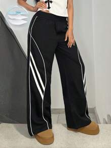 StreetHx Casual Colorblock Stripe Wide Leg Pants Fall Cloth For Women