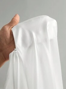 SHEIN Tall High Waist Solid Satin Extra Long Skirt - White - View 8