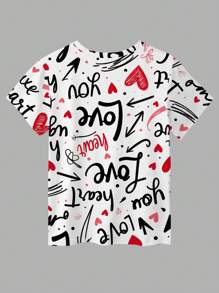 SHEIN LUNE Camiseta de manga corta con estampado integral casual para mujer, camisetas gráficas de verano para mujeres