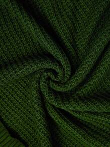 SHEIN LUNE 女士加大码宽松立领落肩长袖套头毛衣针织衫秋冬款 - 綠色 - 查看 4