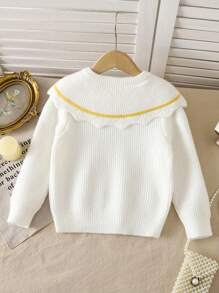 SHEIN Young Girls Turtleneck Sweaters With 3D Floral Decor, Textured Knit Design, Suitable For Autumn/Winter Wear To Keep Warm And Suitable For Outdoor Activities