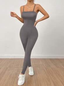 SHEIN PETITE Women'S Solid Color Tight-Fitting Tube Jumpsuit - Dark Grey - View 4