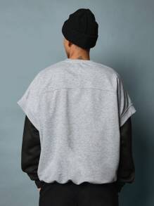 SUMWON Sleeveless Athletic Performance Training Sweatshirt With Ribbed Trim Workout Gym Athleisure Vest Muscle Tank Fall Winter Layer - Grey - View 2