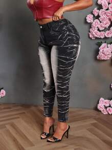 SHEIN EZwear Plus Size Black Skinny Stretch 7/8 Length Jeans - Black - View 6