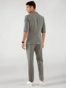 Manfinity VCAY Men Striped Print Lapel Neck Blazer & Suit Trousers Without Tee - Grey - View 2