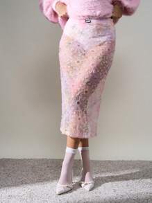 AiiRZ Sheer Floral Sequins Embellished Pencil Skirt With Knicker - Multicolor - View 1