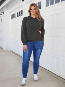 SHEIN LUNE Women Plus Size Casual Striped Hooded Sweatshirt Thanksgiving Outfit Women New Years Women Outfit Winter Clothes For Women Tops Hoodies Hoodie Hoodies Women New Years Women Outfit Winter Sweatshirt Tops