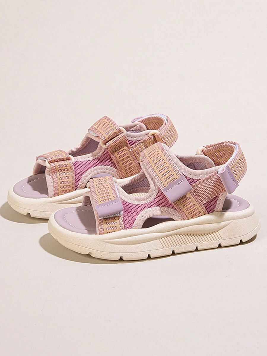 1 双儿童运动凉鞋，女孩舒适可调节钩环带户外运动凉鞋，浅紫色