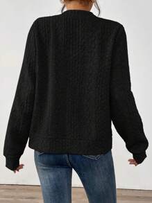 SHEIN LUNE Women's Sporty Bomber Jacket, Textured Fabric, Casual Comfortable Elegant Outerwear For Autumn/Winter - Black - View 2