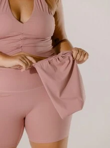 Aralina Curve Leisurewear Blush-Toned Ruched Halter-Neck Elegant Crop Active Top - Dusty Pink - View 3