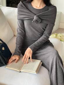 DAZY Women 2 Pieces Set Long Dress, Elegant Lady Style,Casual Women Dresses,Fall Dress Long Sleeve Dress - Grey - View 1