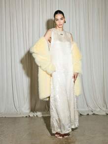 AiiRZ 无袖亮片晚礼服及地长裙闪耀特殊场合礼服节日派对舞会礼服婚礼宾客全长魅力礼服 - 黃色 - 查看 4