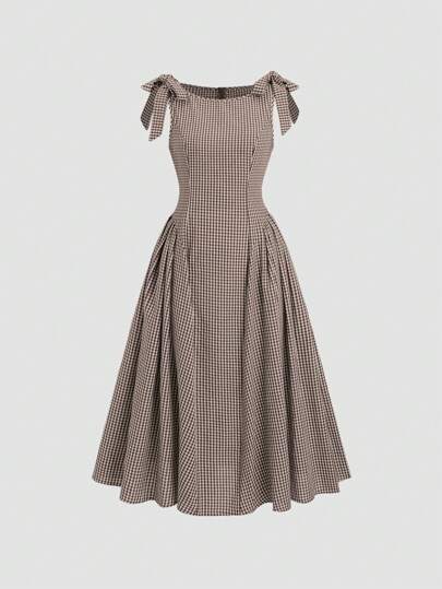 Sweetra Casual Plaid Cinched Waist Ruched Fitted Dress