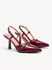 CUCCOO CHICEST 时尚女士高跟鞋，带仿珍珠和蝴蝶结装饰，舒适百搭，洛丽塔风格，情人节 - 酒紅色 - 查看 2