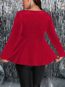 SHEIN Clasi Plus Size Elegant Party Beaded Decor Waist Fitted T-Shirt - Red - View 2